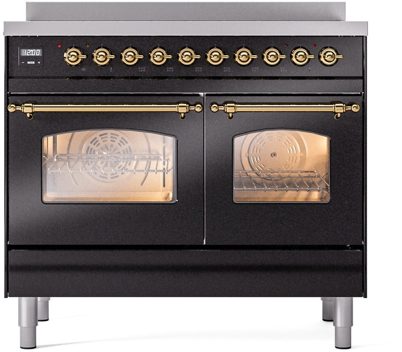 ILVE Nostalgie II 40" Induction Range with Element Stove and Electric Oven in Black with Brass Trim, UPDI406NMPBKG