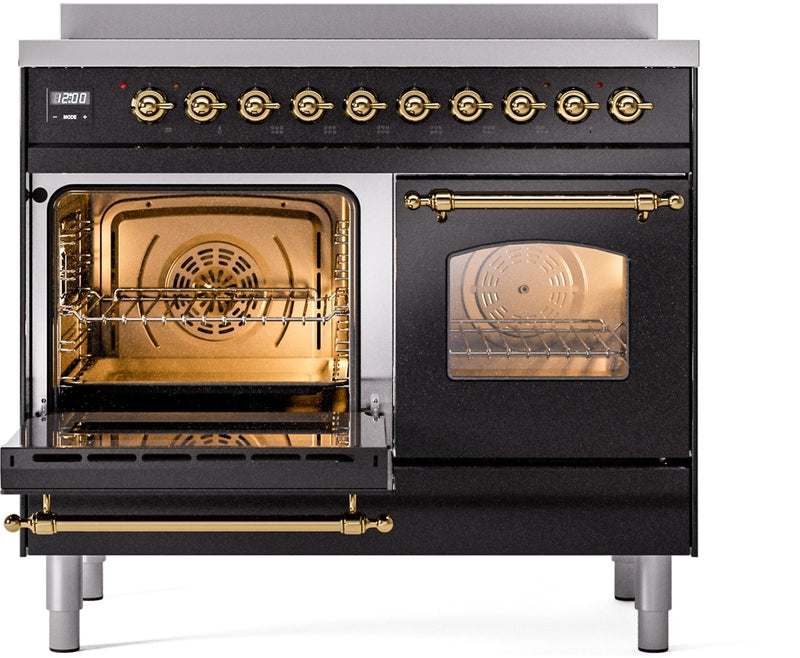 ILVE Nostalgie II 40" Induction Range with Element Stove and Electric Oven in Black with Brass Trim, UPDI406NMPBKG