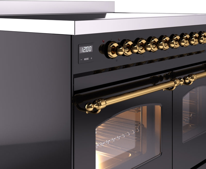 ILVE Nostalgie II 40" Induction Range with Element Stove and Electric Oven in Black with Brass Trim, UPDI406NMPBKG