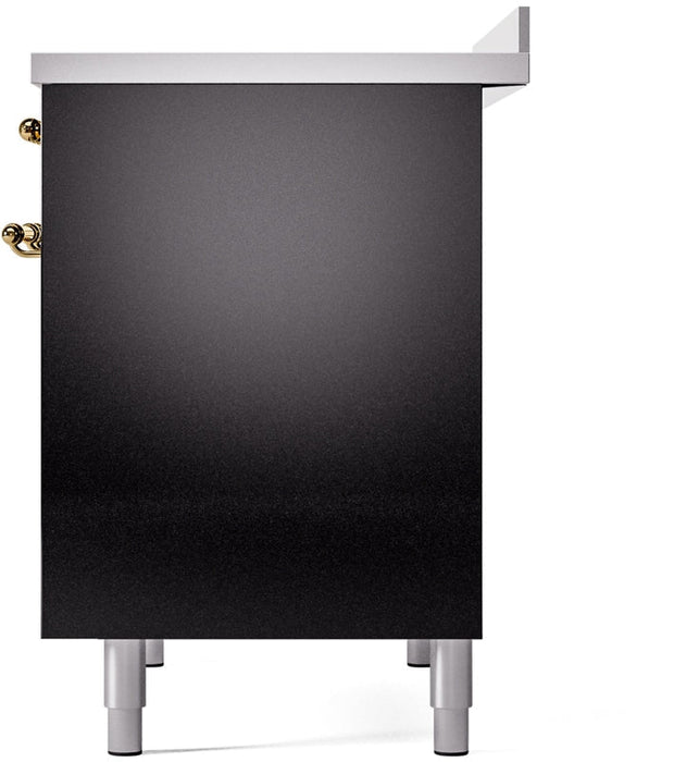 ILVE Nostalgie II 40" Induction Range with Element Stove and Electric Oven in Black with Brass Trim, UPDI406NMPBKG