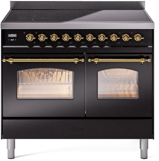 ILVE Nostalgie II 40" Induction Range with Element Stove and Electric Oven in Black with Brass Trim, UPDI406NMPBKG