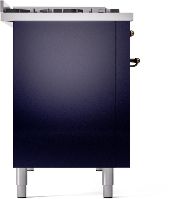 ILVE Nostalgie II 48" Dual Fuel Natural Gas Range in Blue with Bronze Trim, UP48FNMPMBB