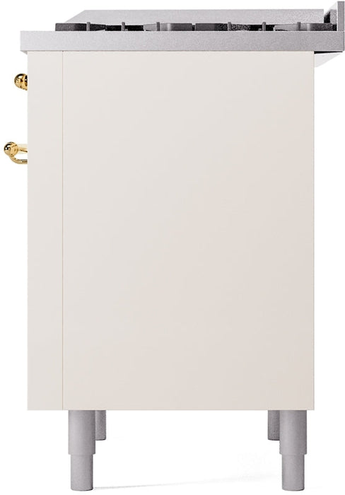 ILVE Nostalgie II 36" Dual Fuel Natural Gas Range in Antique White with Brass Trim, UP36FNMPAWG