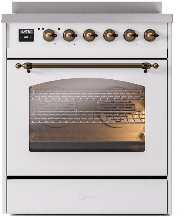 ILVE Nostalgie II 30" Induction Range with Element Stove and Electric Oven in White with Bronze Trim, UPI304NMPWHB