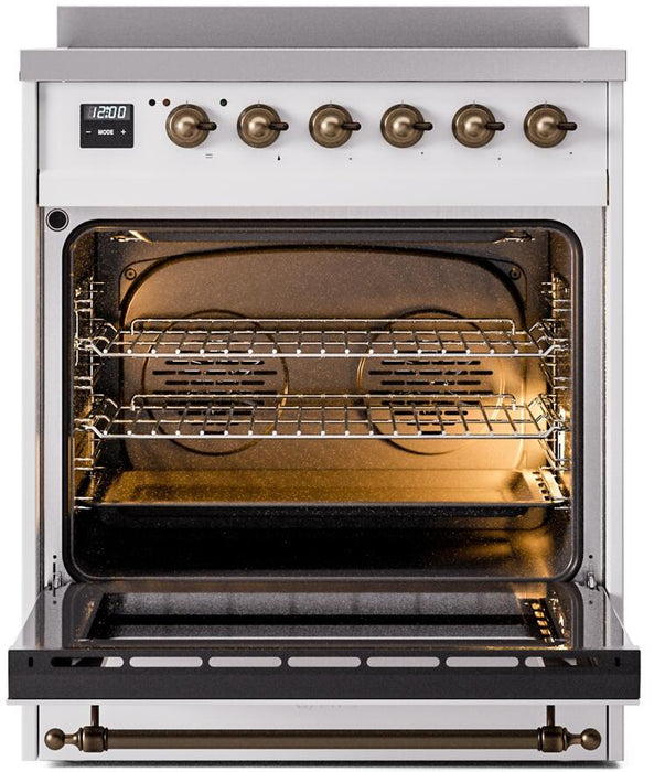 ILVE Nostalgie II 30" Induction Range with Element Stove and Electric Oven in White with Bronze Trim, UPI304NMPWHB