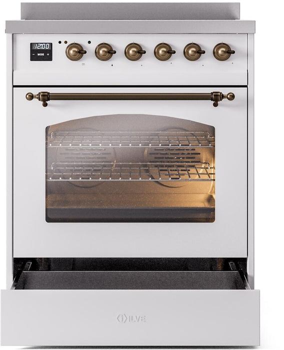 ILVE Nostalgie II 30" Induction Range with Element Stove and Electric Oven in White with Bronze Trim, UPI304NMPWHB