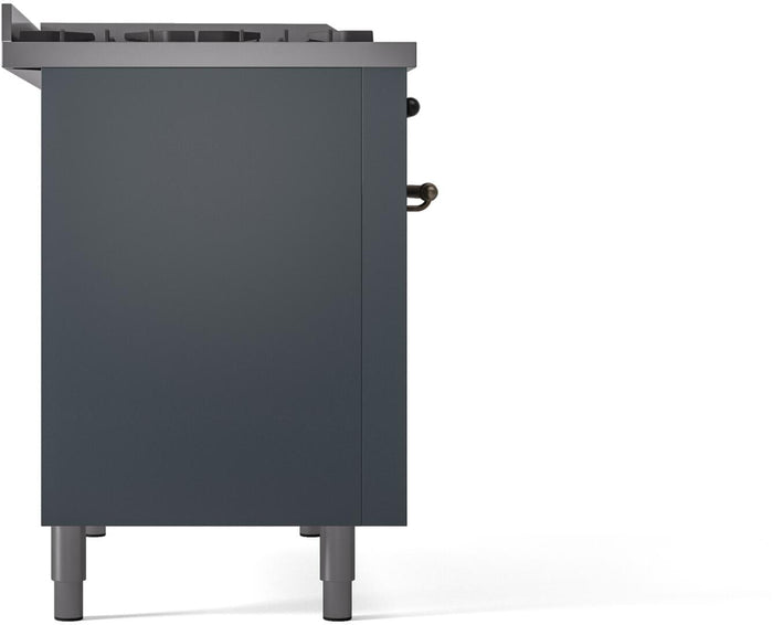 ILVE Nostalgie II 48" Dual Fuel Natural Gas Range in Blue Grey with Bronze Trim, UP48FNMPBGB