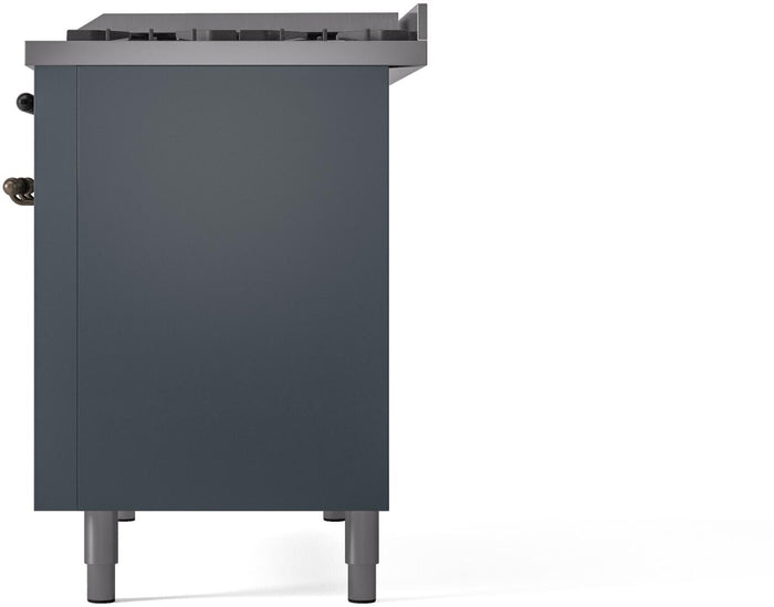 ILVE Nostalgie II 48" Dual Fuel Natural Gas Range in Blue Grey with Bronze Trim, UP48FNMPBGB