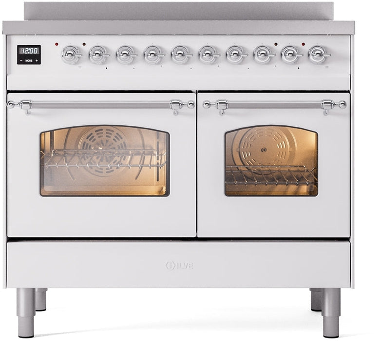 ILVE Nostalgie II 40" Induction Range with Element Stove and Electric Oven in White with Chrome Trim, UPDI406NMPWHC