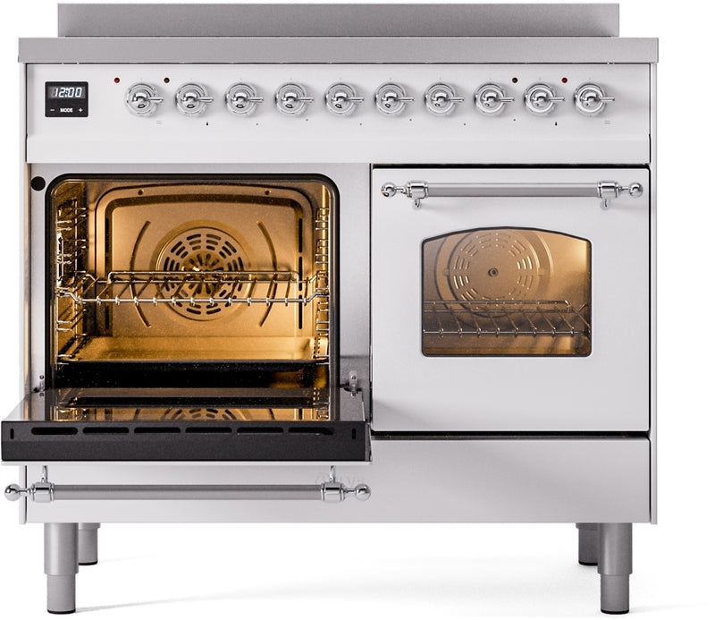 ILVE Nostalgie II 40" Induction Range with Element Stove and Electric Oven in White with Chrome Trim, UPDI406NMPWHC