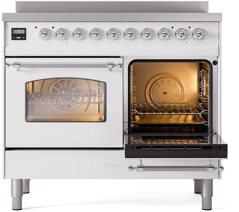 ILVE Nostalgie II 40" Induction Range with Element Stove and Electric Oven in White with Chrome Trim, UPDI406NMPWHC