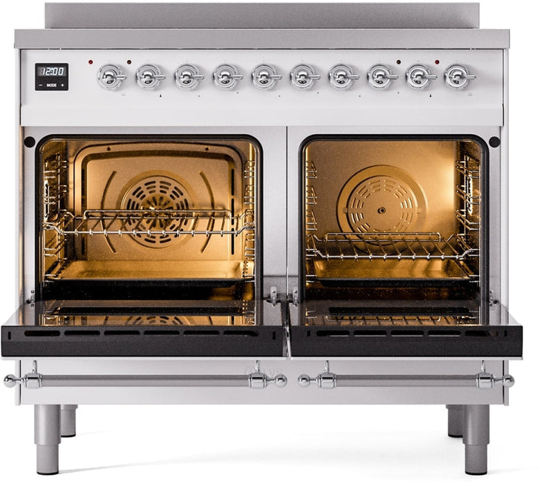 ILVE Nostalgie II 40" Induction Range with Element Stove and Electric Oven in White with Chrome Trim, UPDI406NMPWHC