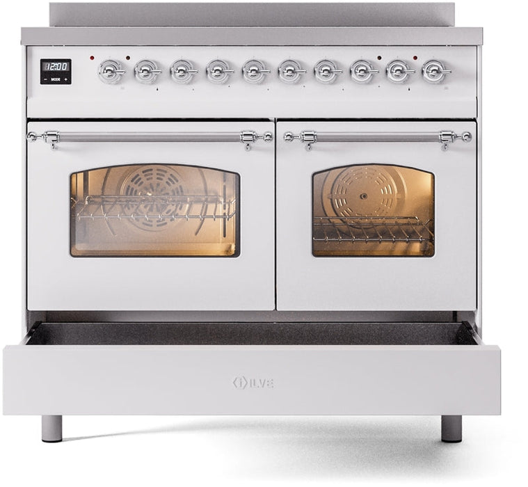 ILVE Nostalgie II 40" Induction Range with Element Stove and Electric Oven in White with Chrome Trim, UPDI406NMPWHC