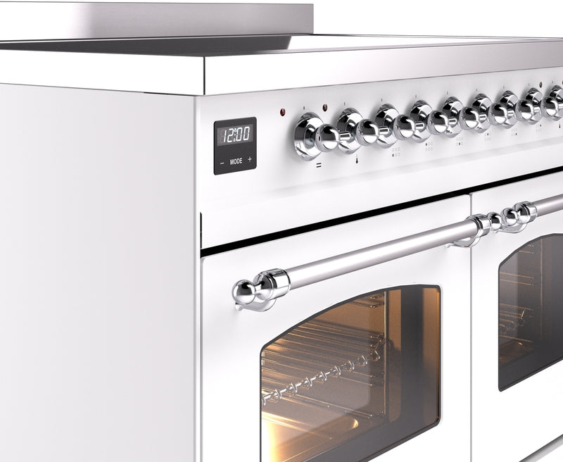 ILVE Nostalgie II 40" Induction Range with Element Stove and Electric Oven in White with Chrome Trim, UPDI406NMPWHC