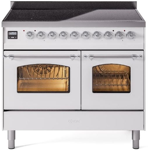 ILVE Nostalgie II 40" Induction Range with Element Stove and Electric Oven in White with Chrome Trim, UPDI406NMPWHC