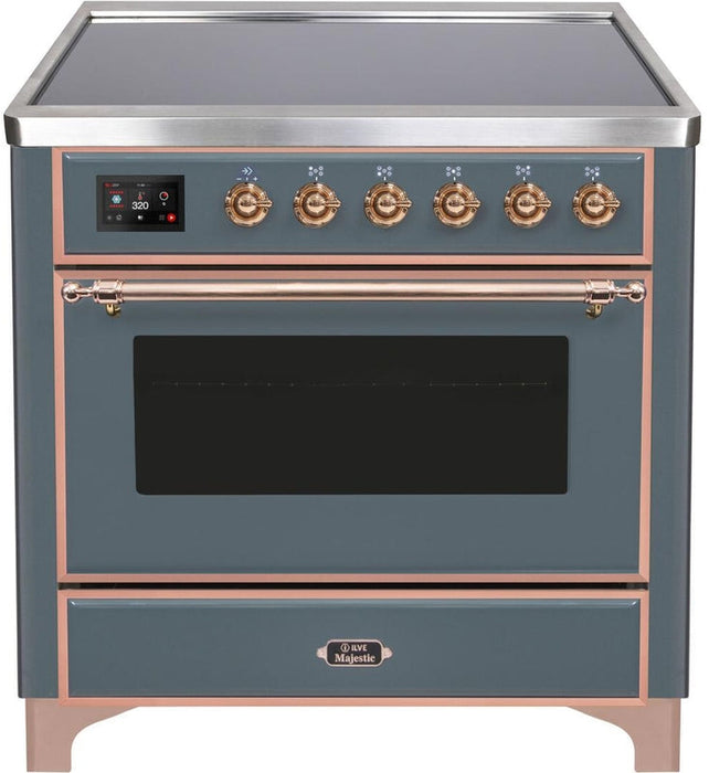 ILVE Majestic II 36" Induction Range with Element Stove and Electric Oven in Blue Grey with Copper Trim, UMI09NS3BGP