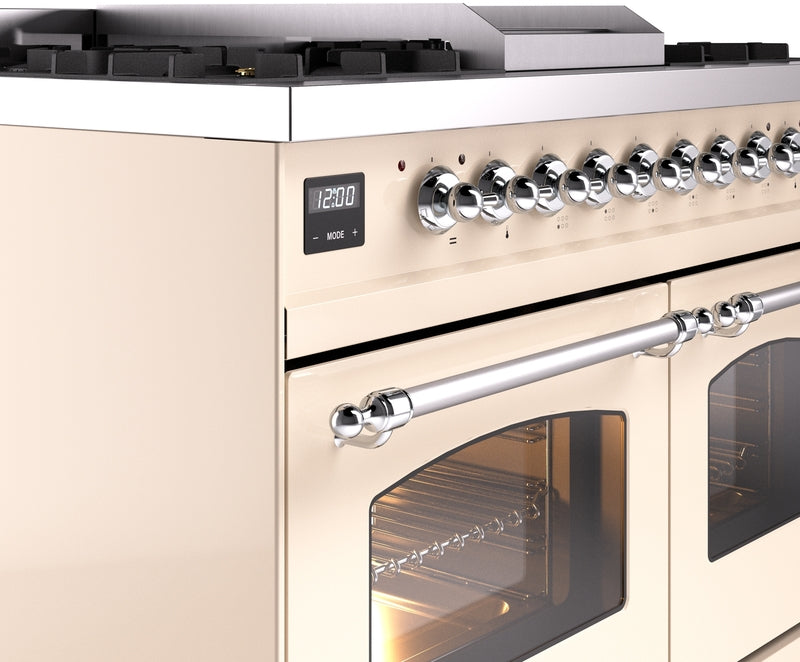 ILVE Nostalgie II 40" Dual Fuel Natural Gas Range in Antique White with Chrome Trim, UPD40FNMPAWC