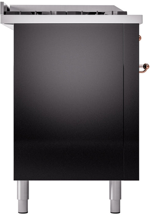 ILVE Nostalgie II 60" Dual Fuel Natural Gas Range in Glossy Black with Copper Trim, UP60FSNMPBKP