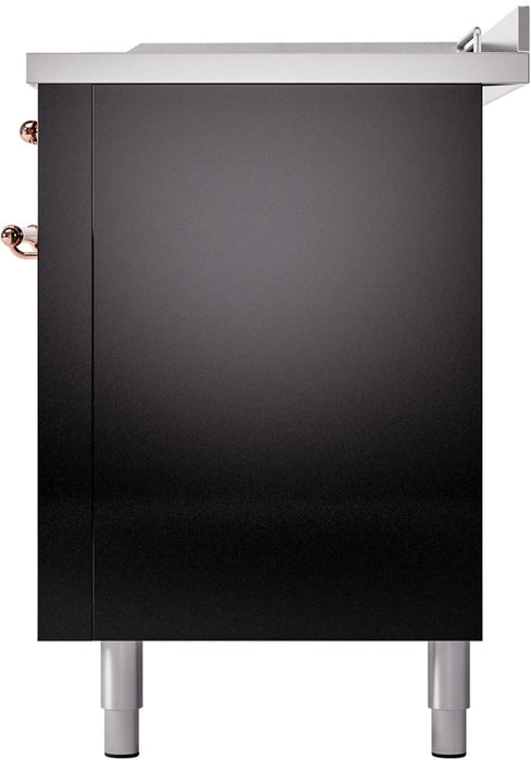 ILVE Nostalgie II 60" Dual Fuel Natural Gas Range in Glossy Black with Copper Trim, UP60FSNMPBKP