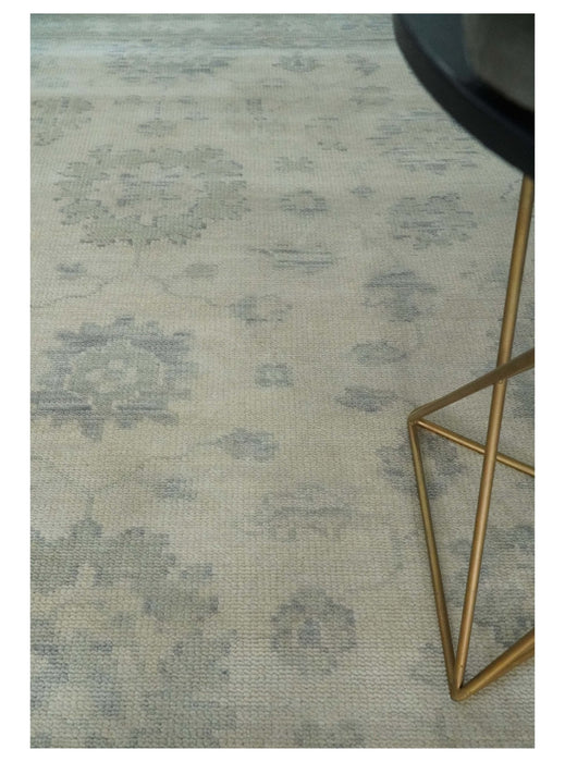 Earthy 8x10 Beige and Light Green Hand knotted Traditional Oushak wool Area Rug