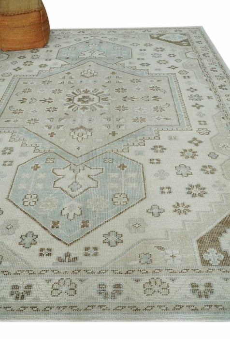 Earthy Ivory, Brown and Gray Hand knotted 8x10 Traditional wool Area Rug