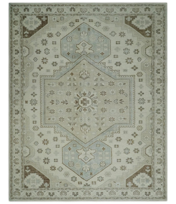 Earthy Ivory, Brown and Gray Hand knotted 8x10 Traditional wool Area Rug