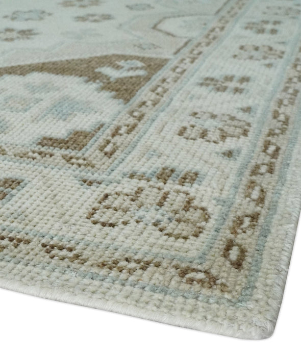 Earthy Ivory, Brown and Gray Hand knotted 8x10 Traditional wool Area Rug