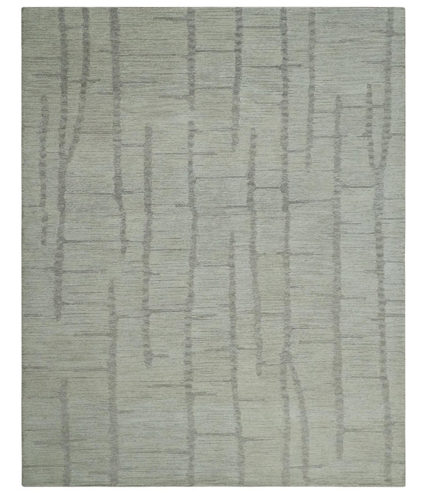 Earthy Modern Stripes Design Custom Made Ivory, Silver and Gray Hand Tufted Rug