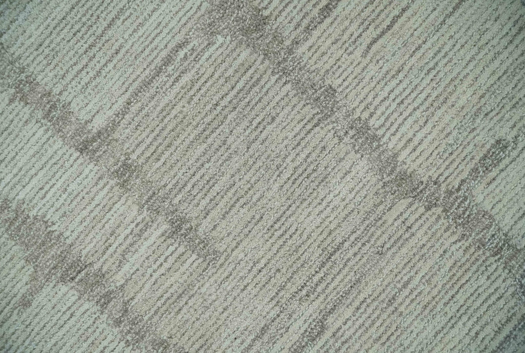 Earthy Modern Stripes Design Custom Made Ivory, Silver and Gray Hand Tufted Rug