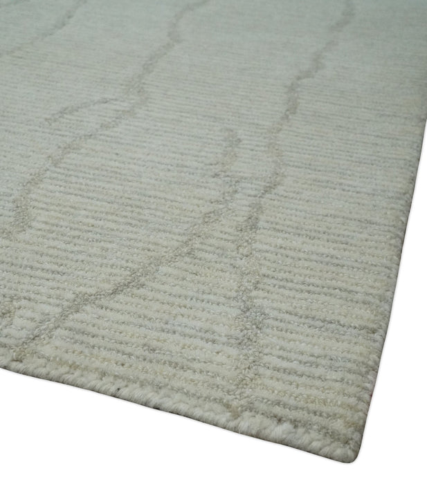 Earthy Neutral Custom Made Hand Tufted Multi Size Woolen Modern Ivory and Beige Area Rug