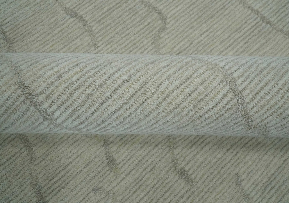 Earthy Neutral Custom Made Hand Tufted Multi Size Woolen Modern Ivory and Beige Area Rug
