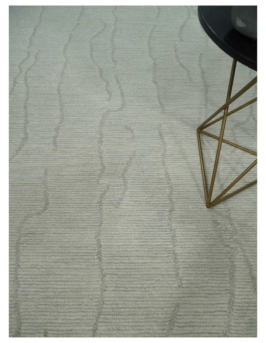 Earthy Neutral Custom Made Hand Tufted Multi Size Woolen Modern Ivory and Beige Area Rug