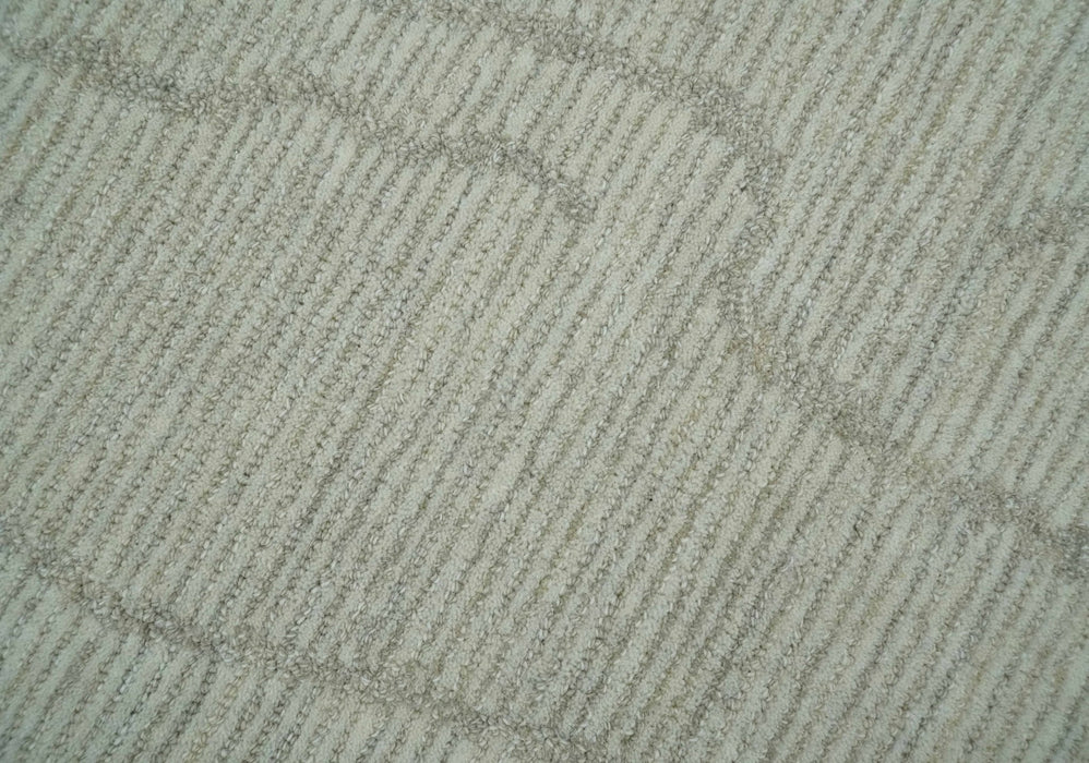 Earthy Neutral Custom Made Hand Tufted Multi Size Woolen Modern Ivory and Beige Area Rug