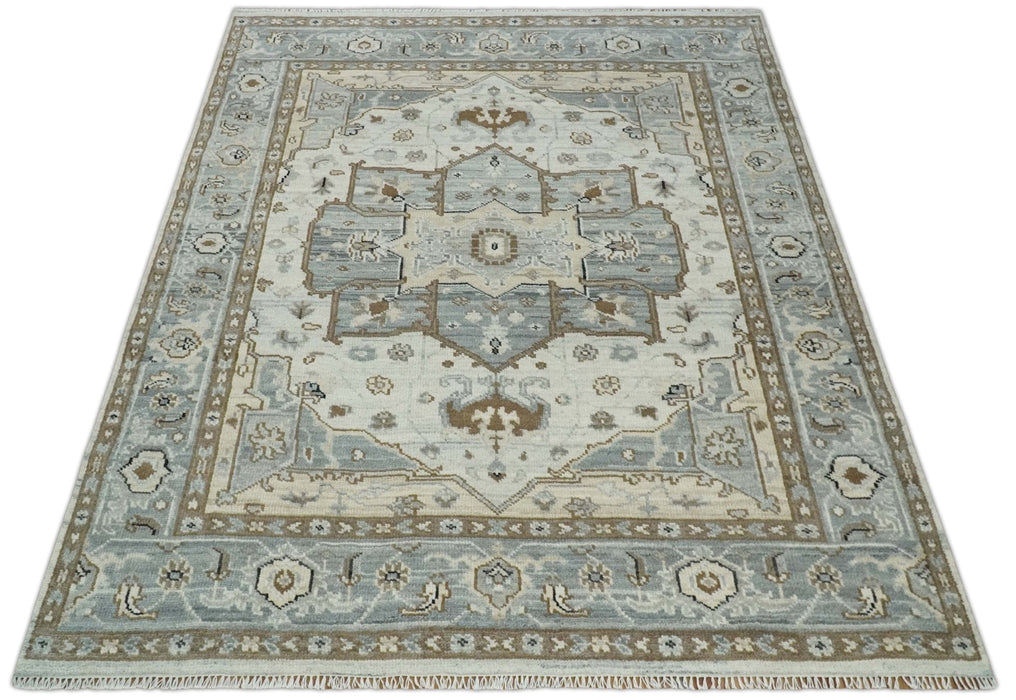 Earthy Neutral Custom Made Ivory, Beige and Silver Traditional Hand Knotted Wool Area Rug