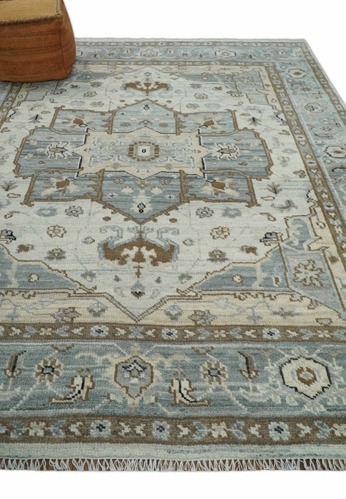 Earthy Neutral Custom Made Ivory, Beige and Silver Traditional Hand Knotted Wool Area Rug