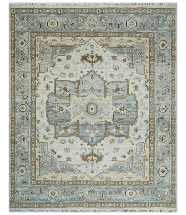 Earthy Neutral Custom Made Ivory, Beige and Silver Traditional Hand Knotted Wool Area Rug
