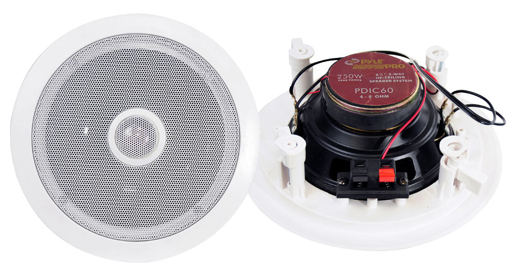 Pyle PDIC60 6.5 Inch 250 Watt 2 Way In Ceiling Round Home Speakers System, White