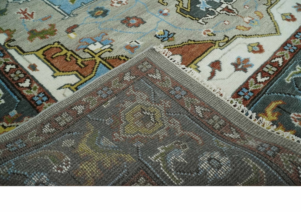 Traditional Heriz Blue, silver, Charcoal and Ivory Hand Knotted  wool Area Rug