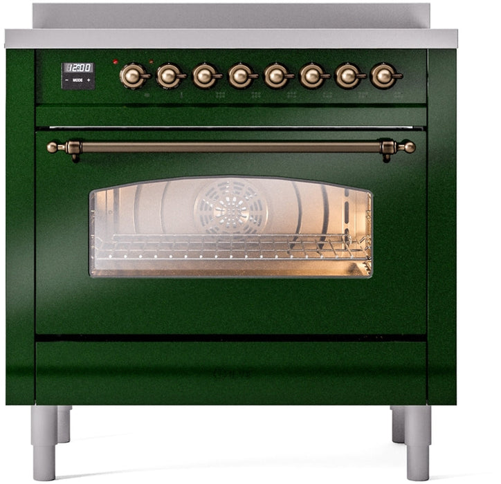 ILVE Nostalgie II 36" Induction Range with Element Stove and Electric Oven in Emerald Green with Bronze Trim, UPI366NMPEGB