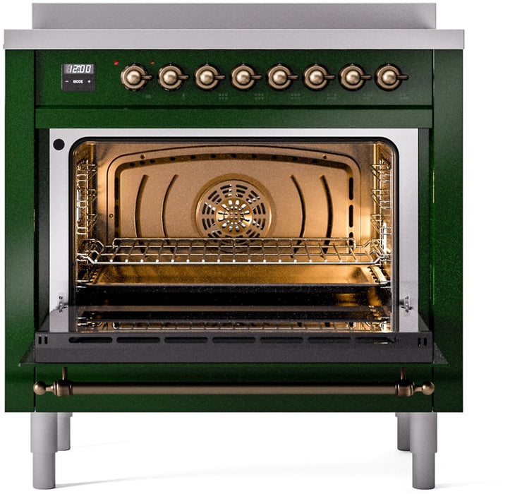 ILVE Nostalgie II 36" Induction Range with Element Stove and Electric Oven in Emerald Green with Bronze Trim, UPI366NMPEGB