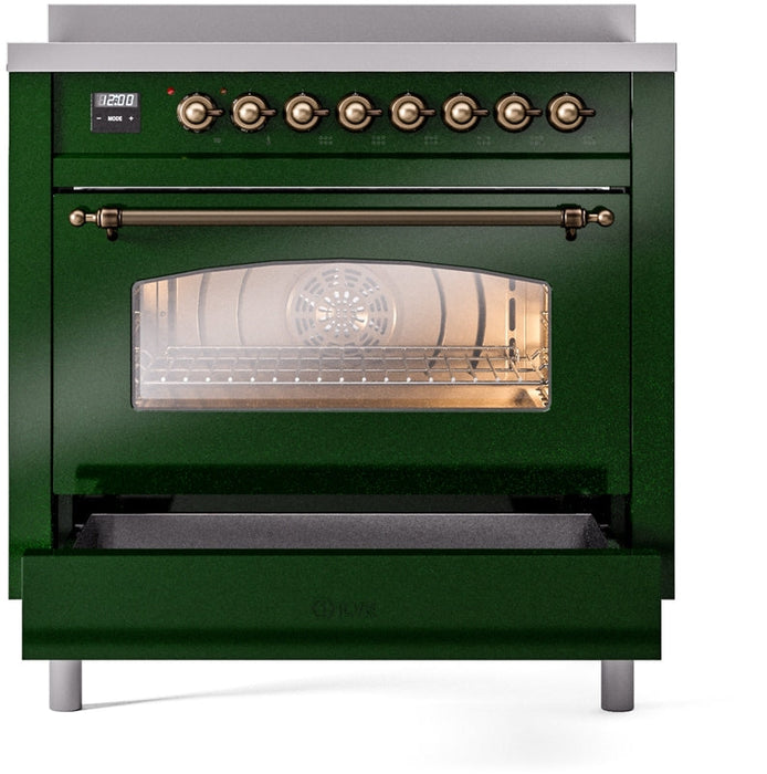 ILVE Nostalgie II 36" Induction Range with Element Stove and Electric Oven in Emerald Green with Bronze Trim, UPI366NMPEGB