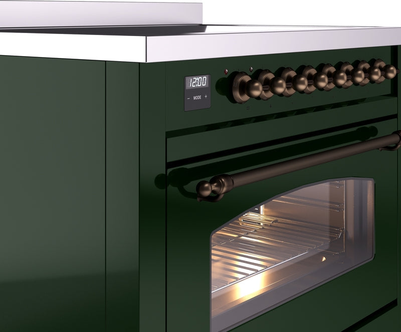 ILVE Nostalgie II 36" Induction Range with Element Stove and Electric Oven in Emerald Green with Bronze Trim, UPI366NMPEGB