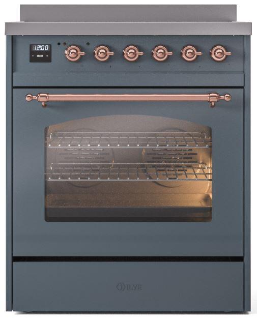 ILVE Nostalgie II 30" Induction Range with Element Stove and Electric Oven in Blue Grey with Copper Trim, UPI304NMPBGP