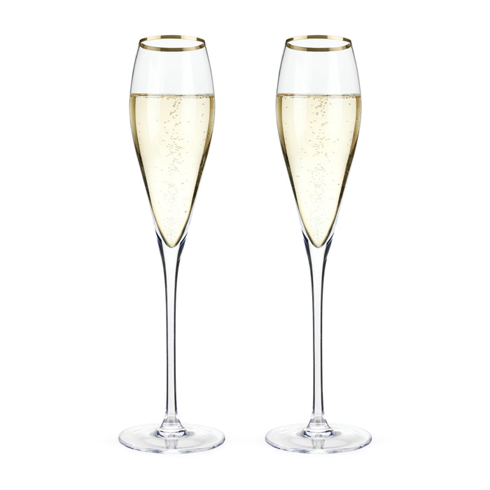 Gold-Rimmed Crystal Champagne Flutes Set of 2