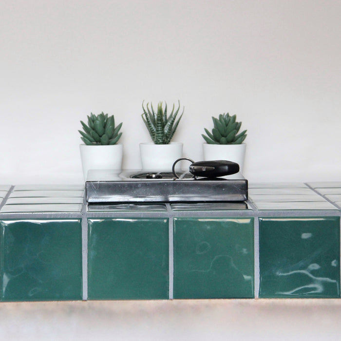 Quad Emerald Green Glass Hand-made Sideboard (W)16" (L)39.5" (H)31.5"