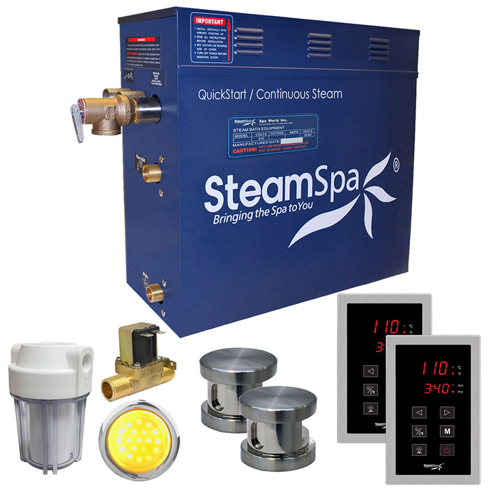 SteamSpa Royal 10.5 KW QuickStart Acu-Steam Bath Generator Package with Built-in Auto Drain in Brushed Nickel