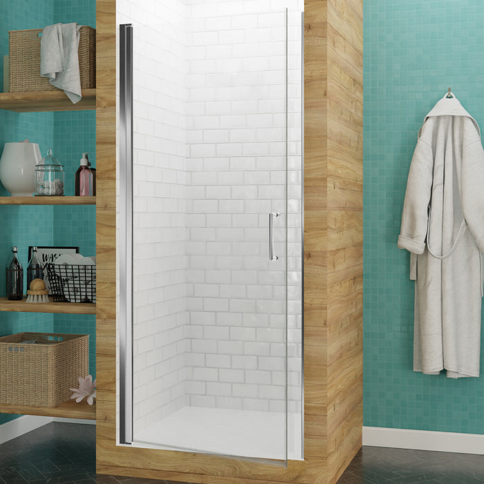 Lancer 29 in. x 72 in. Semi-Frameless Shower Door with TSUNAMI GUARD in Polished Chrome