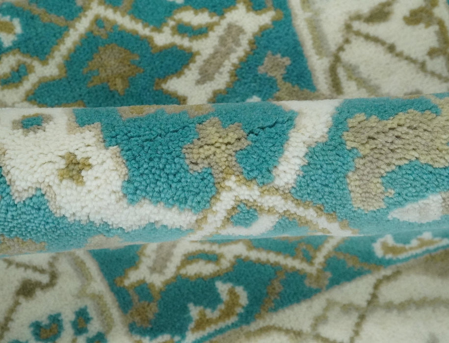 Entryway 2x3 Blue and Ivory Hand Knotted Oriental Oushak  Wool Area Rug