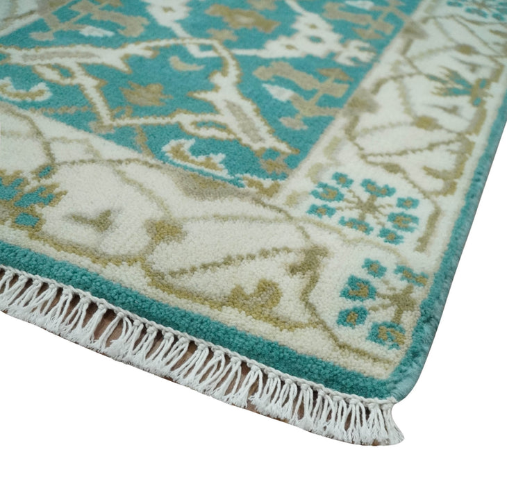 Entryway 2x3 Blue and Ivory Hand Knotted Oriental Oushak  Wool Area Rug