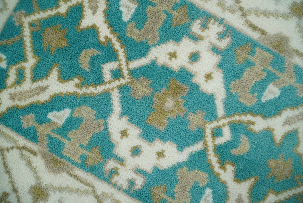 Entryway 2x3 Blue and Ivory Hand Knotted Oriental Oushak  Wool Area Rug